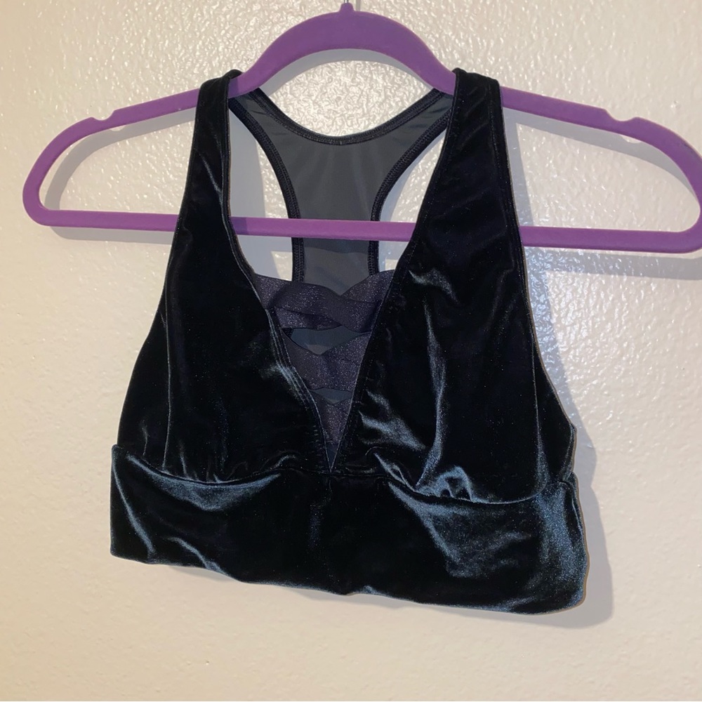 Victoria Sport Dark Green Velvet Velour Lace Up Strappy Sports Bra Size Medium
